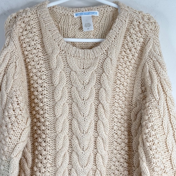 Janie and Jack Wool Fisherman Sweater 4T Chunky Cable Knit Cream Holiday Photos - Picture 2 of 9
